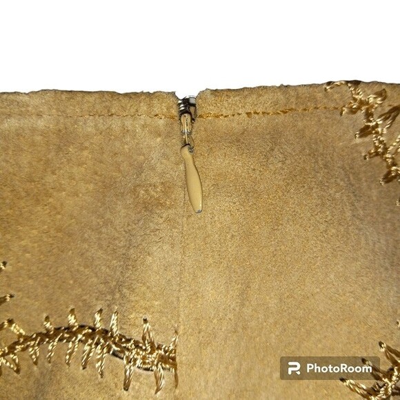 Vtg Suedessence 100% Leather Suede Patchwork Skirt-Size 8-Flowers-Knee Length - Picture 5 of 7